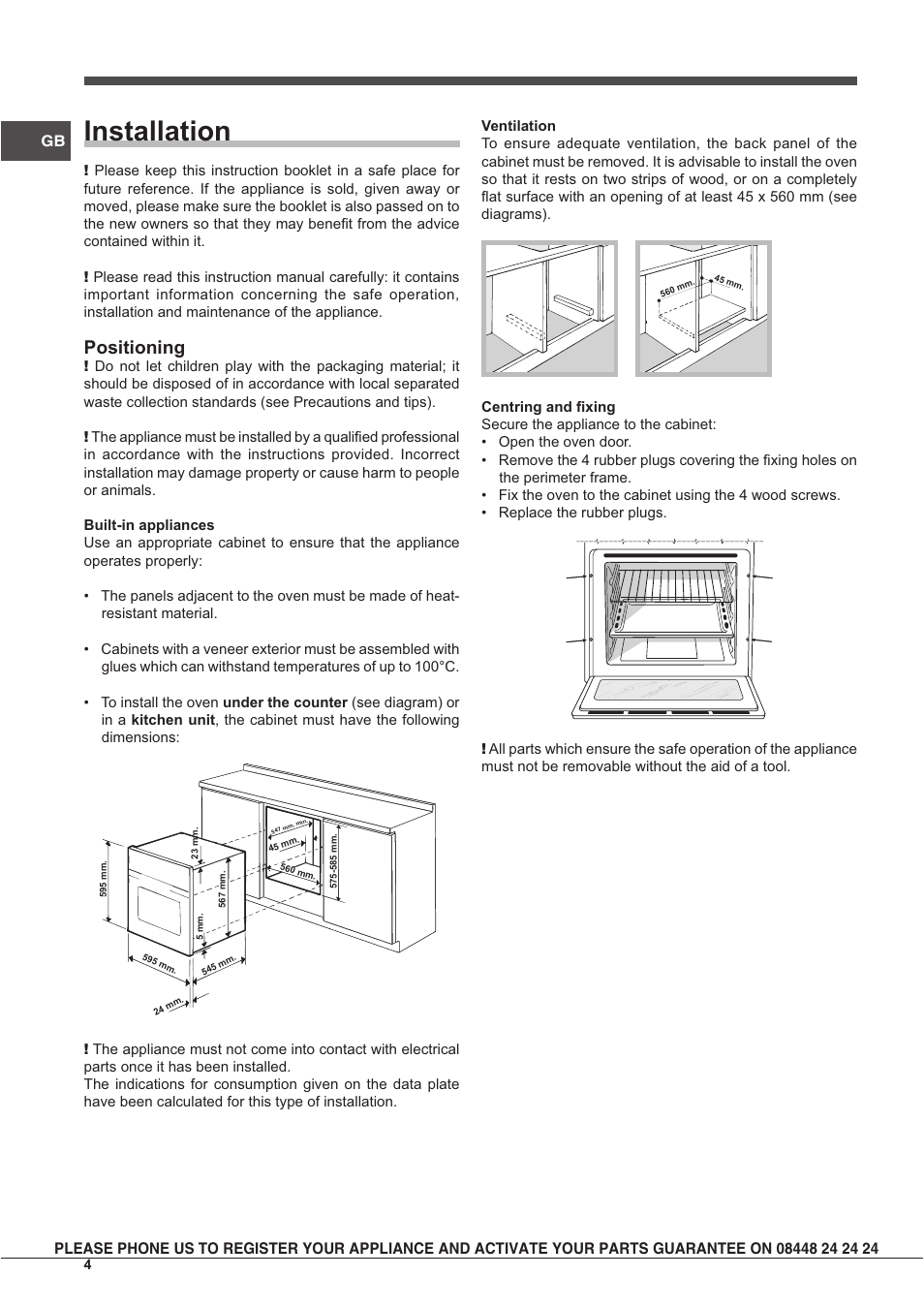 Installation, Positioning | Indesit IF63KAIXUKS User Manual | Page 4 / 16