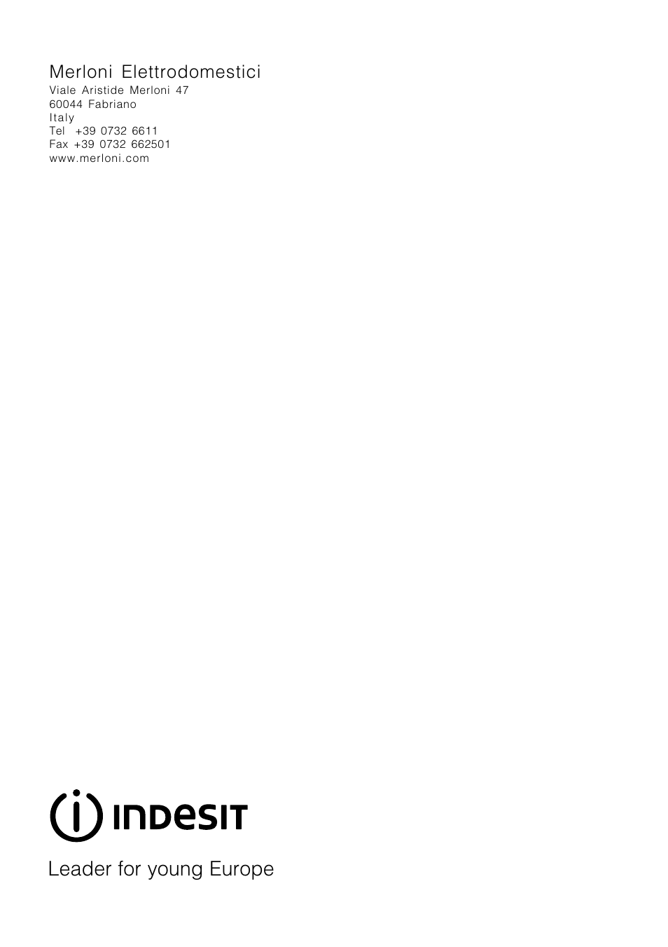 Leader for young europe, Merloni elettrodomestici | Indesit W123S User Manual | Page 16 / 16