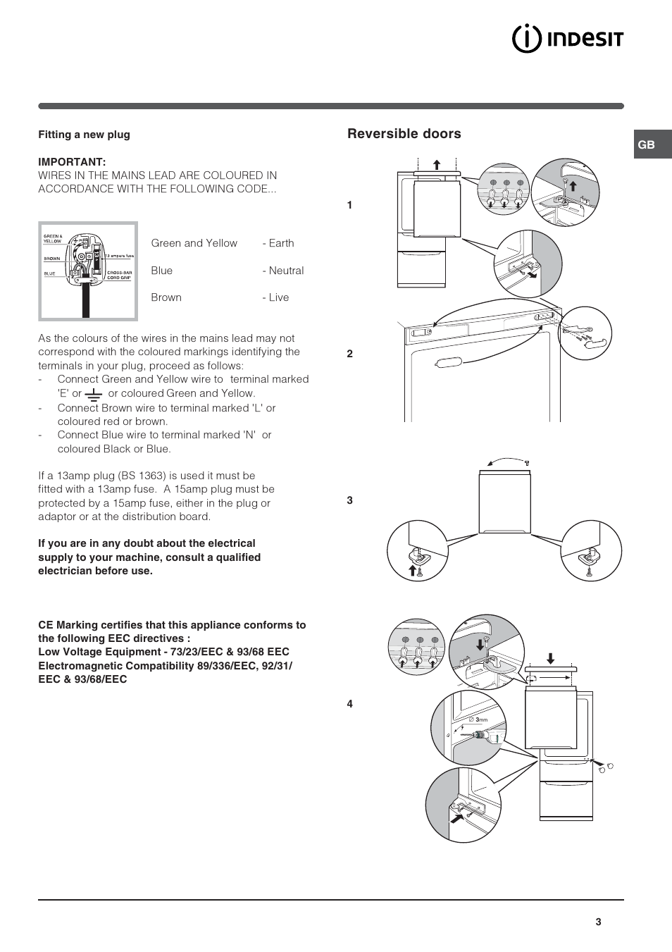 Reversible doors | Indesit 3DAS User Manual | Page 3 / 12