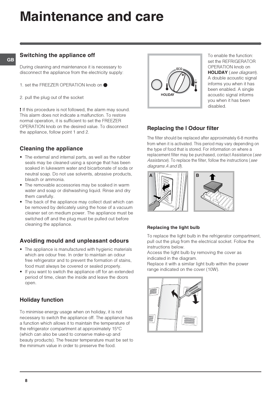 Maintenance and care | Indesit 3DAS User Manual | Page 8 / 12