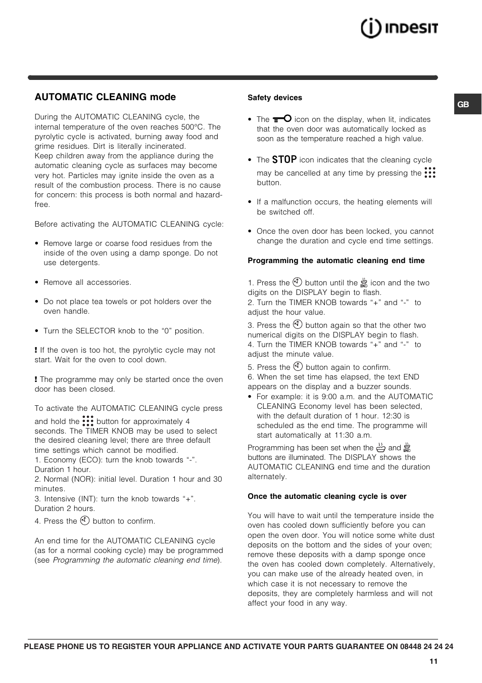 Automatic cleaning mode | Indesit FIM88KGP-AIXGB User Manual | Page 11 / 16