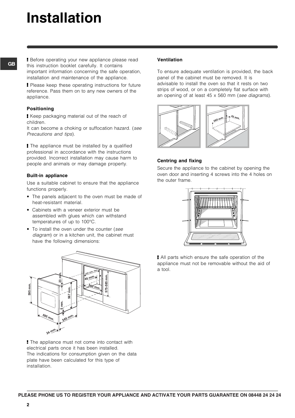 Installation | Indesit FIM88KGP-AIXGB User Manual | Page 2 / 16