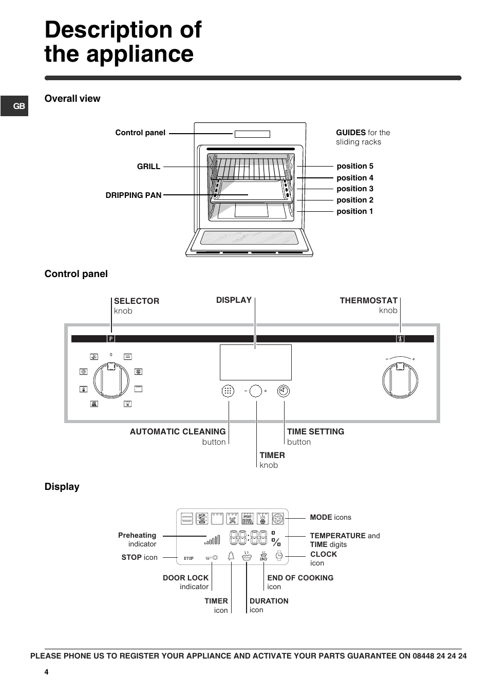 Description of the appliance | Indesit FIM88KGP-AIXGB User Manual | Page 4 / 16