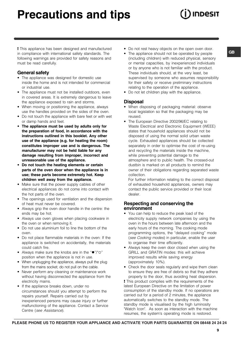 Precautions and tips | Indesit FIM88KGP-AIXGB User Manual | Page 9 / 16