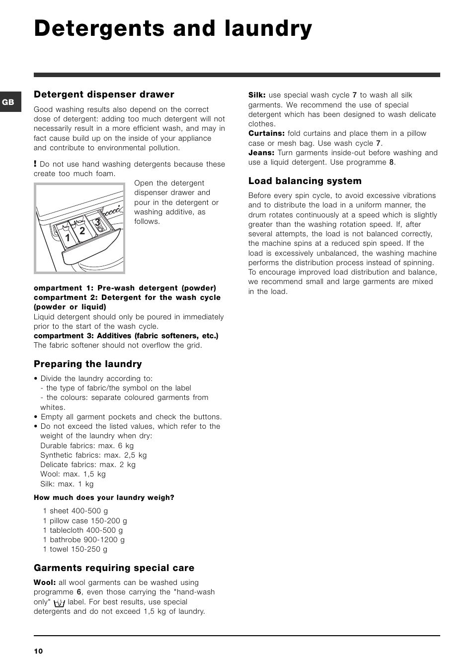 Detergents and laundry | Indesit IWC6133UK User Manual | Page 10 / 16