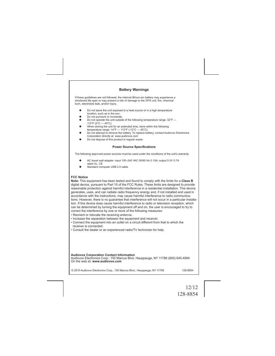 Audiovox ECCO 128-8854 User Manual | Page 12 / 12