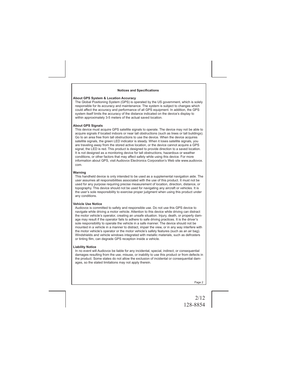 Audiovox ECCO 128-8854 User Manual | Page 2 / 12