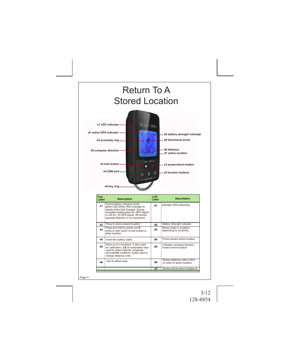 Return to a stored location | Audiovox ECCO 128-8854 User Manual | Page 3 / 12