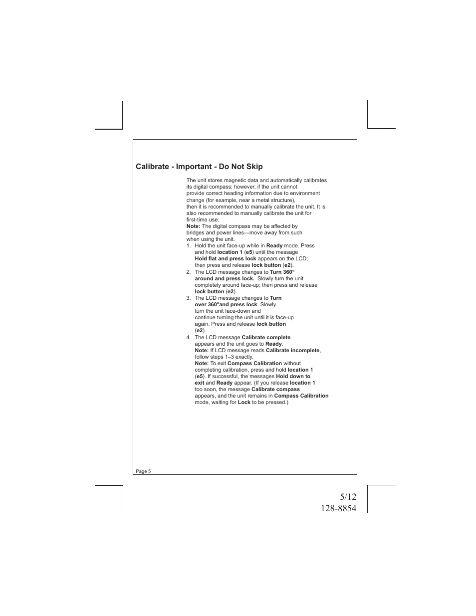 Calibrate - important - do not skip | Audiovox ECCO 128-8854 User Manual | Page 5 / 12