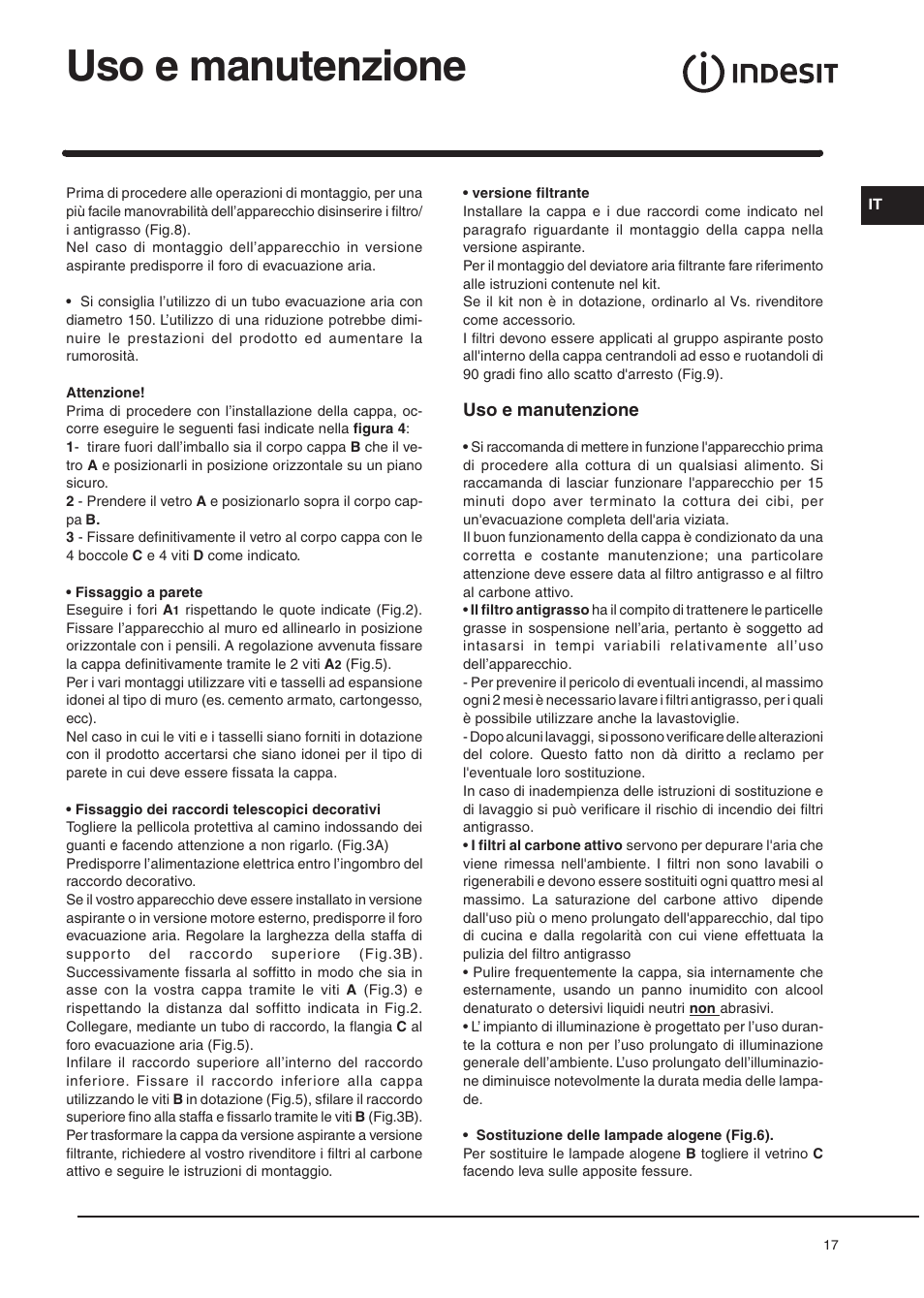 Uso e manutenzione | Indesit H961FIXUK User Manual | Page 17 / 36