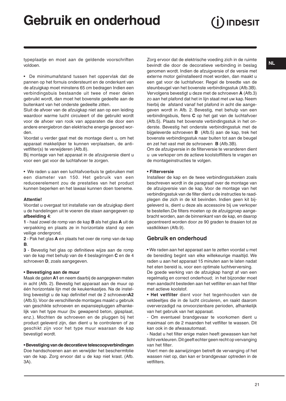 Gebruik en onderhoud | Indesit H961FIXUK User Manual | Page 21 / 36