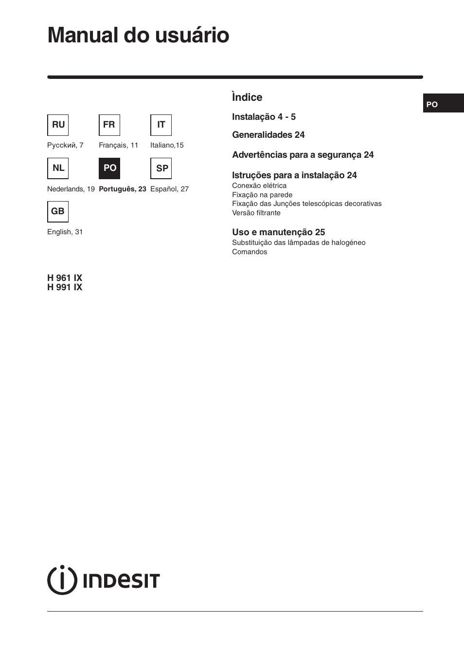 Manual do usuário | Indesit H961FIXUK User Manual | Page 23 / 36