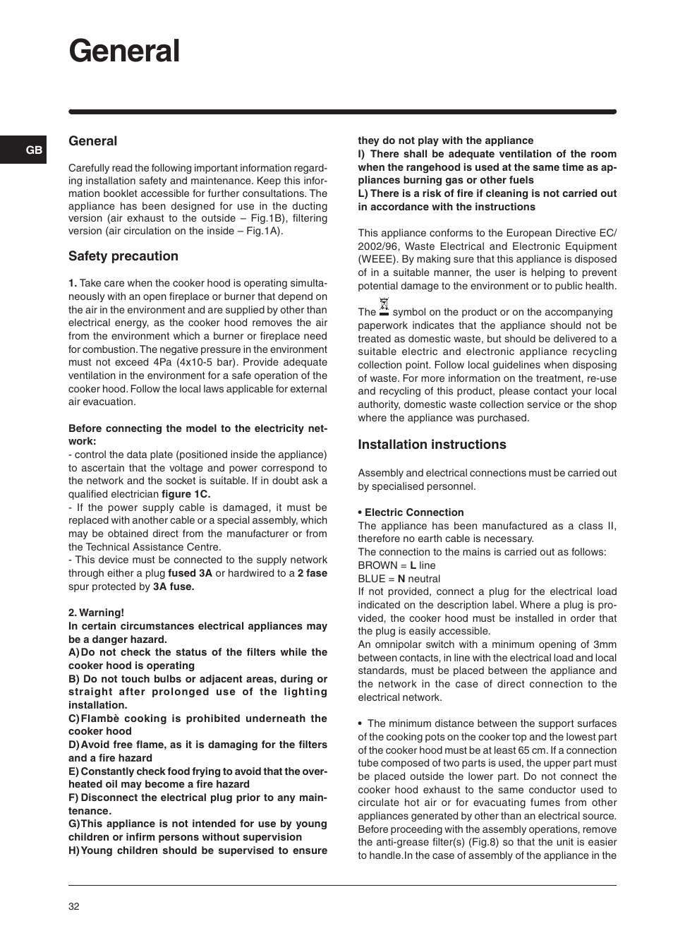 General | Indesit H961FIXUK User Manual | Page 32 / 36