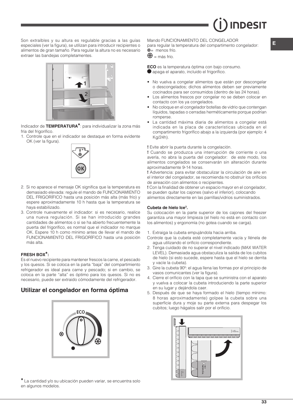 Utilizar el congelador en forma óptima | Indesit BIAA-13-F-H User Manual | Page 33 / 48