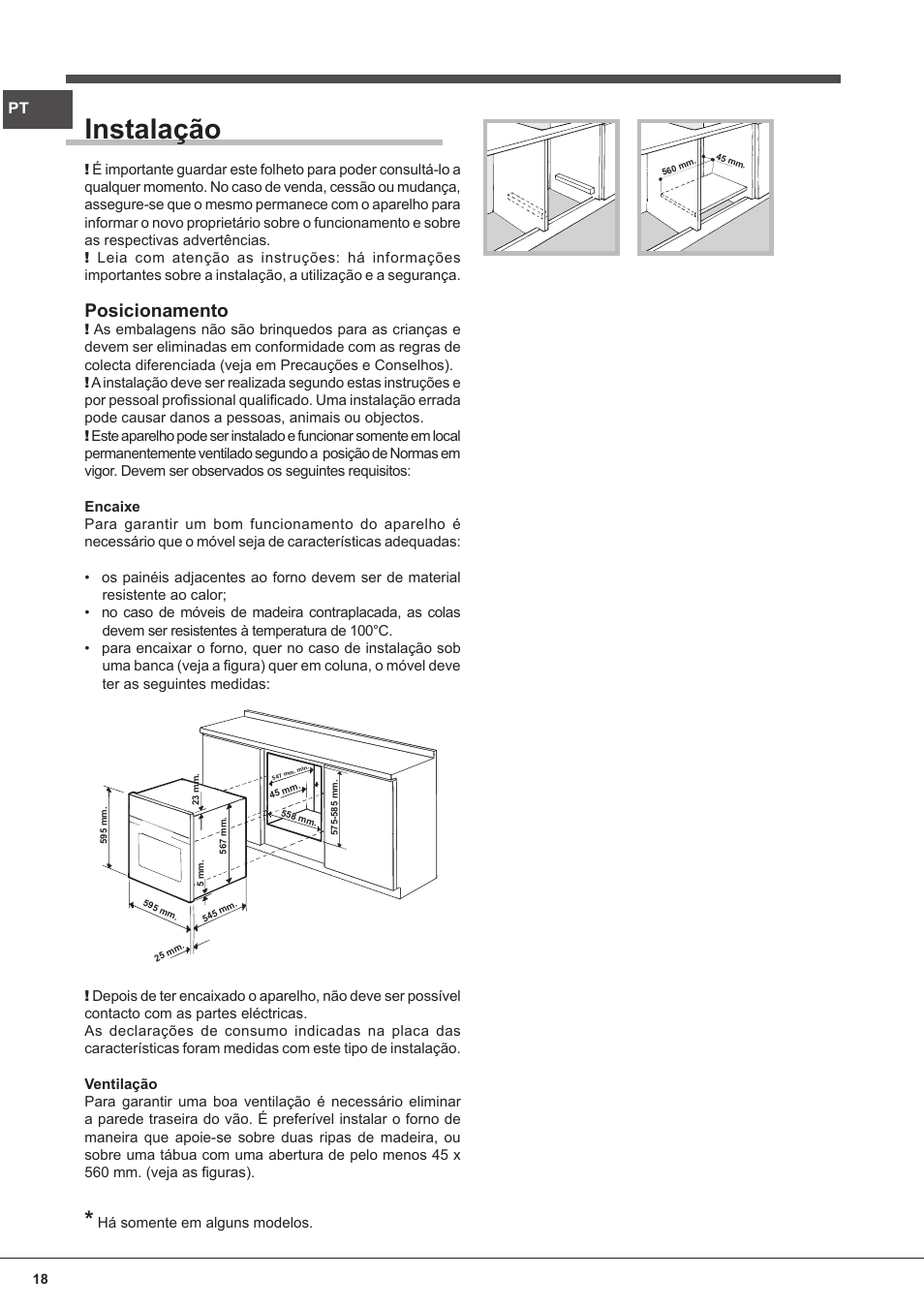 Instalação, Posicionamento | Indesit FIM-832J-K.A-IX-(PL) User Manual | Page 18 / 64