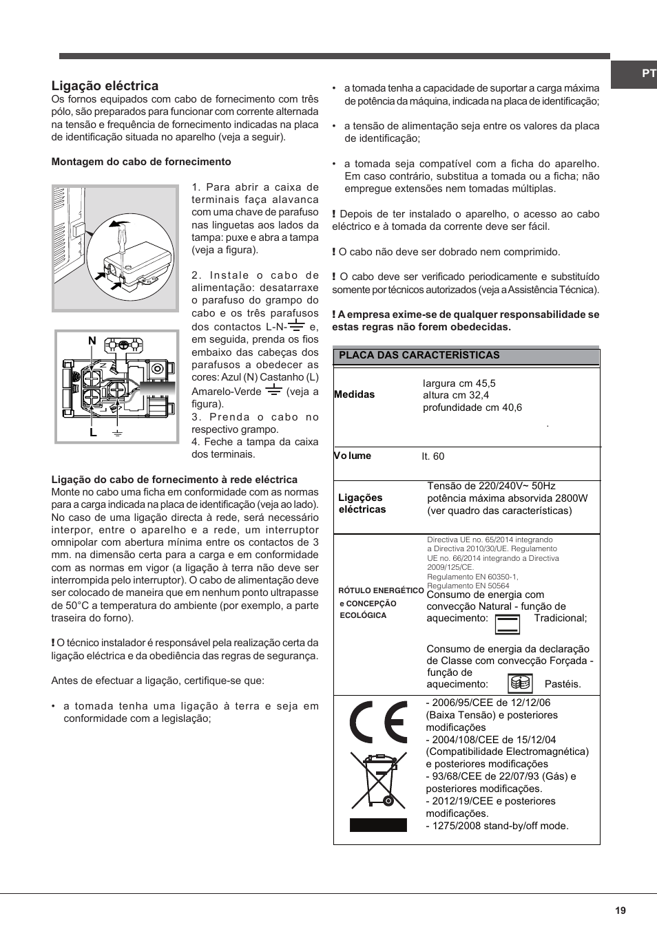 Ligação eléctrica | Indesit FIM-832J-K.A-IX-(PL) User Manual | Page 19 / 64