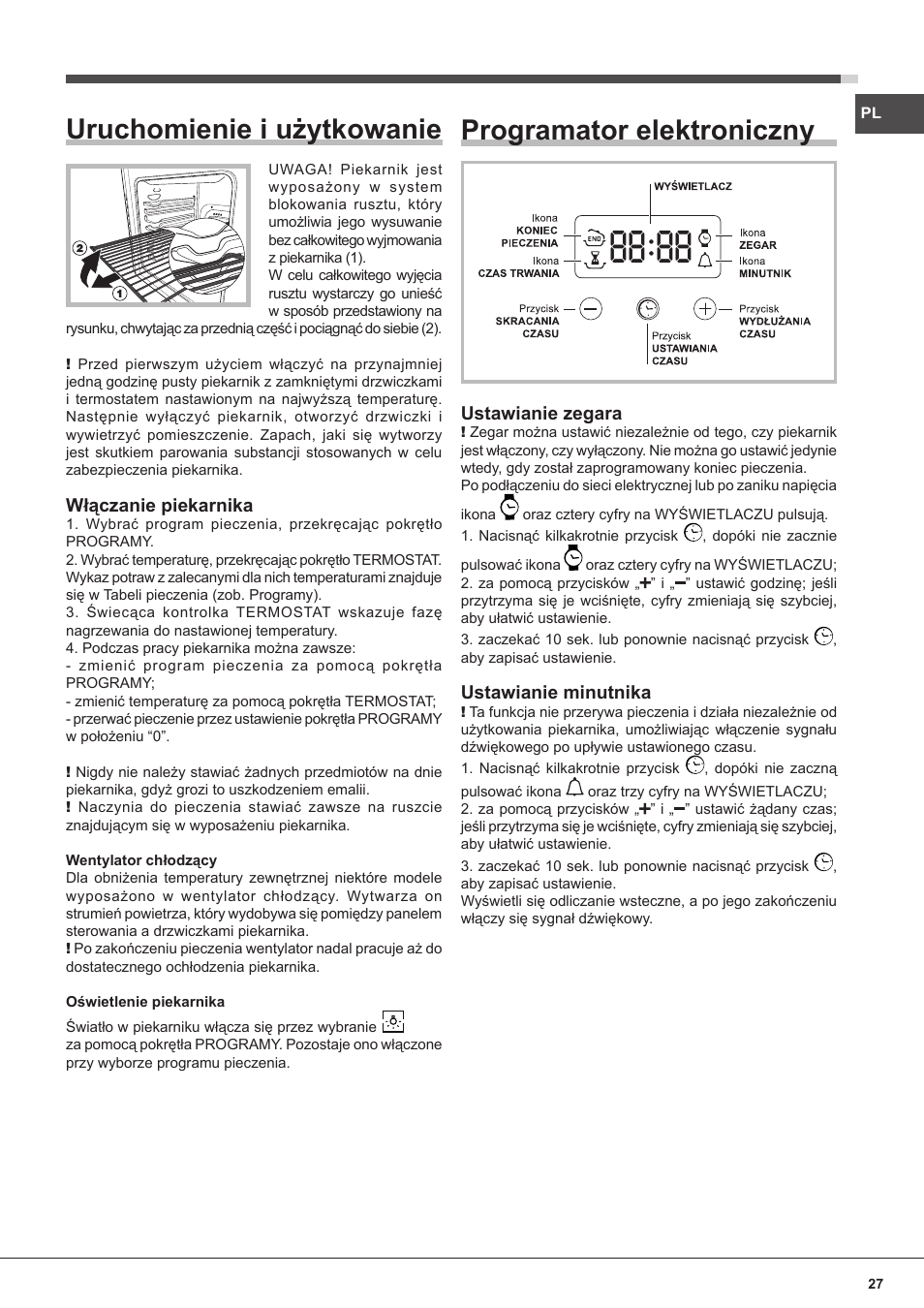 Uruchomienie i użytkowanie, Programator elektroniczny | Indesit FIM-832J-K.A-IX-(PL) User Manual | Page 27 / 64