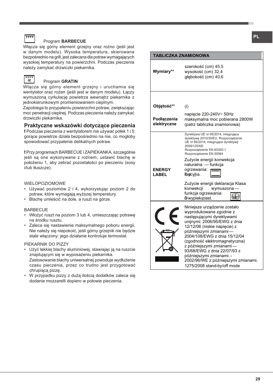 Praktyczne wskazówki dotyczące pieczenia | Indesit FIM-832J-K.A-IX-(PL) User Manual | Page 29 / 64