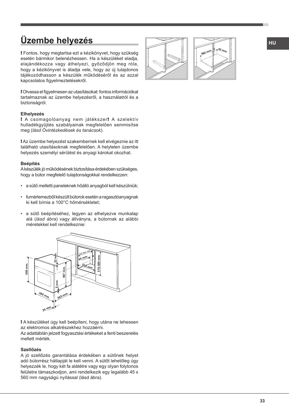 Üzembe helyezés | Indesit FIM-832J-K.A-IX-(PL) User Manual | Page 33 / 64