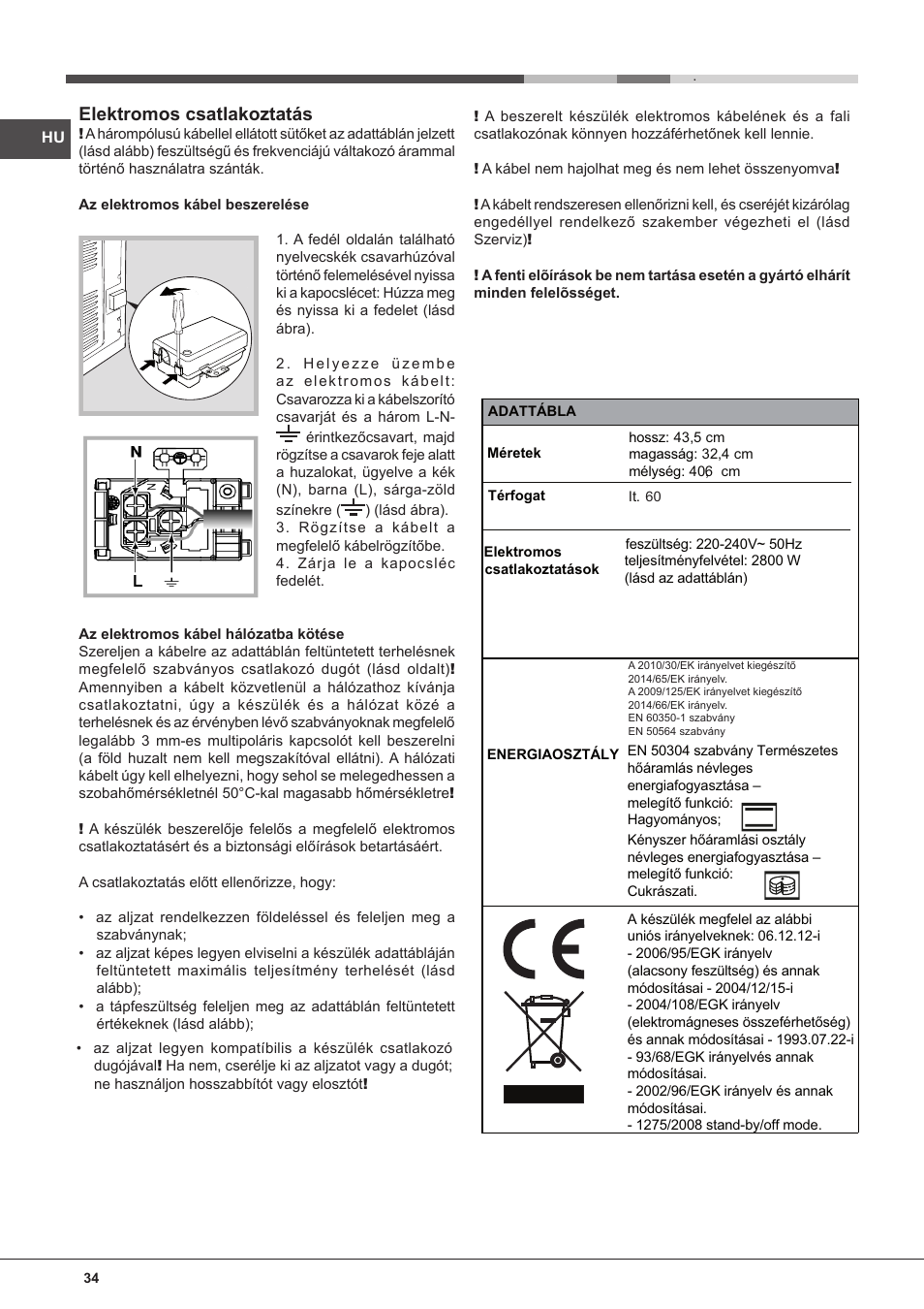 Elektromos csatlakoztatás | Indesit FIM-832J-K.A-IX-(PL) User Manual | Page 34 / 64