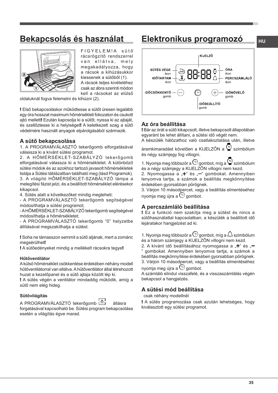 Bekapcsolás és használat, Elektronikus programozó | Indesit FIM-832J-K.A-IX-(PL) User Manual | Page 35 / 64