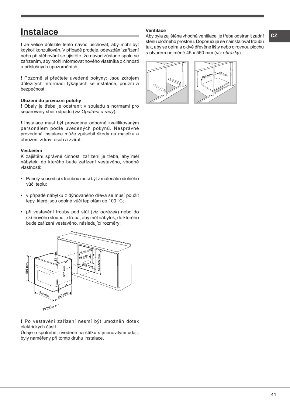 Instalace | Indesit FIM-832J-K.A-IX-(PL) User Manual | Page 41 / 64