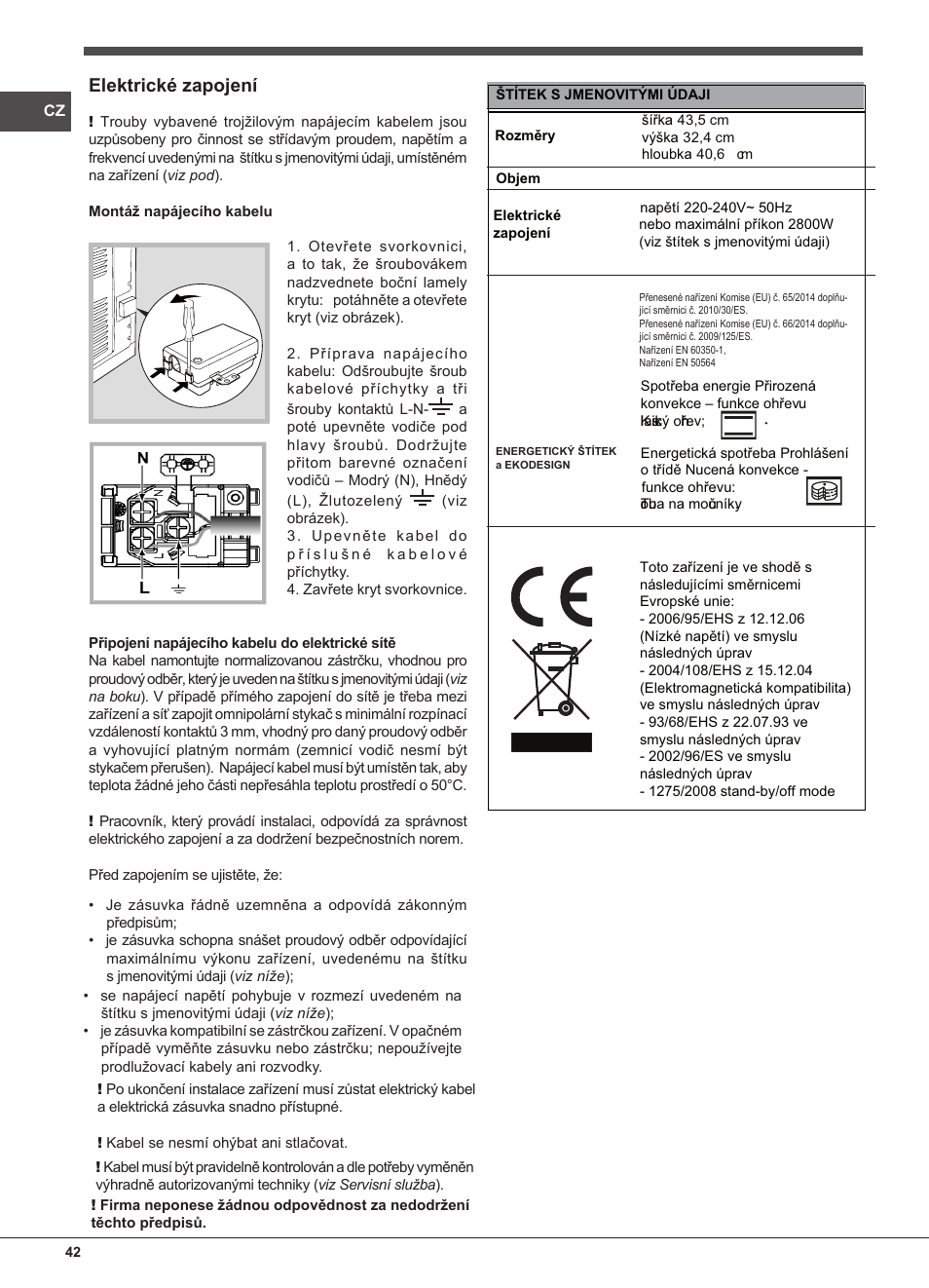 Elektrické zapojení | Indesit FIM-832J-K.A-IX-(PL) User Manual | Page 42 / 64