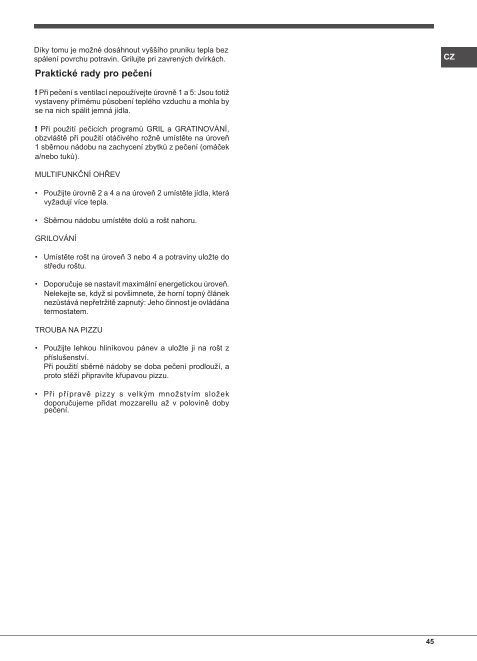 Praktické rady pro pečení | Indesit FIM-832J-K.A-IX-(PL) User Manual | Page 45 / 64