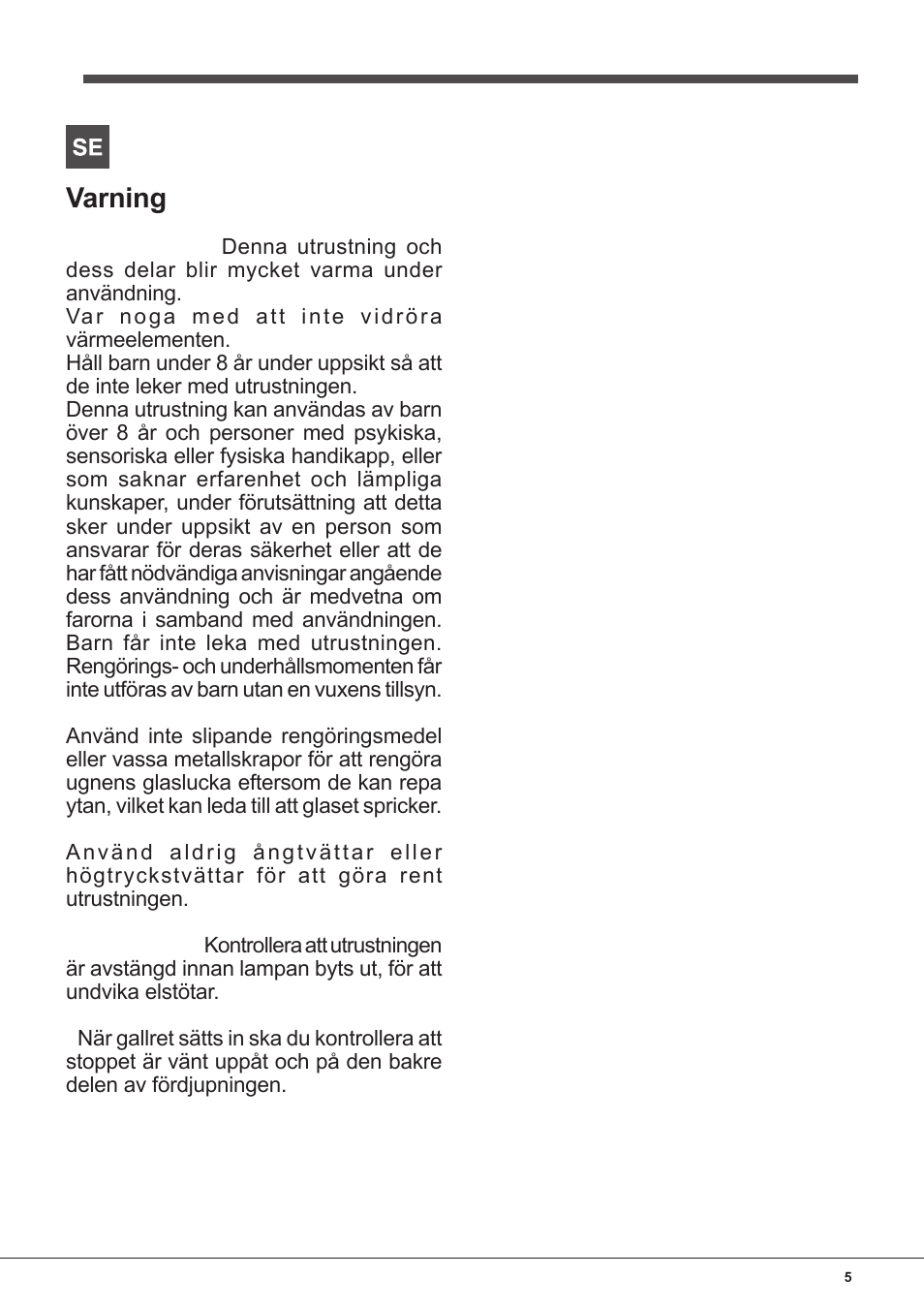 Varning | Indesit FIM-832J-K.A-IX-(PL) User Manual | Page 5 / 64