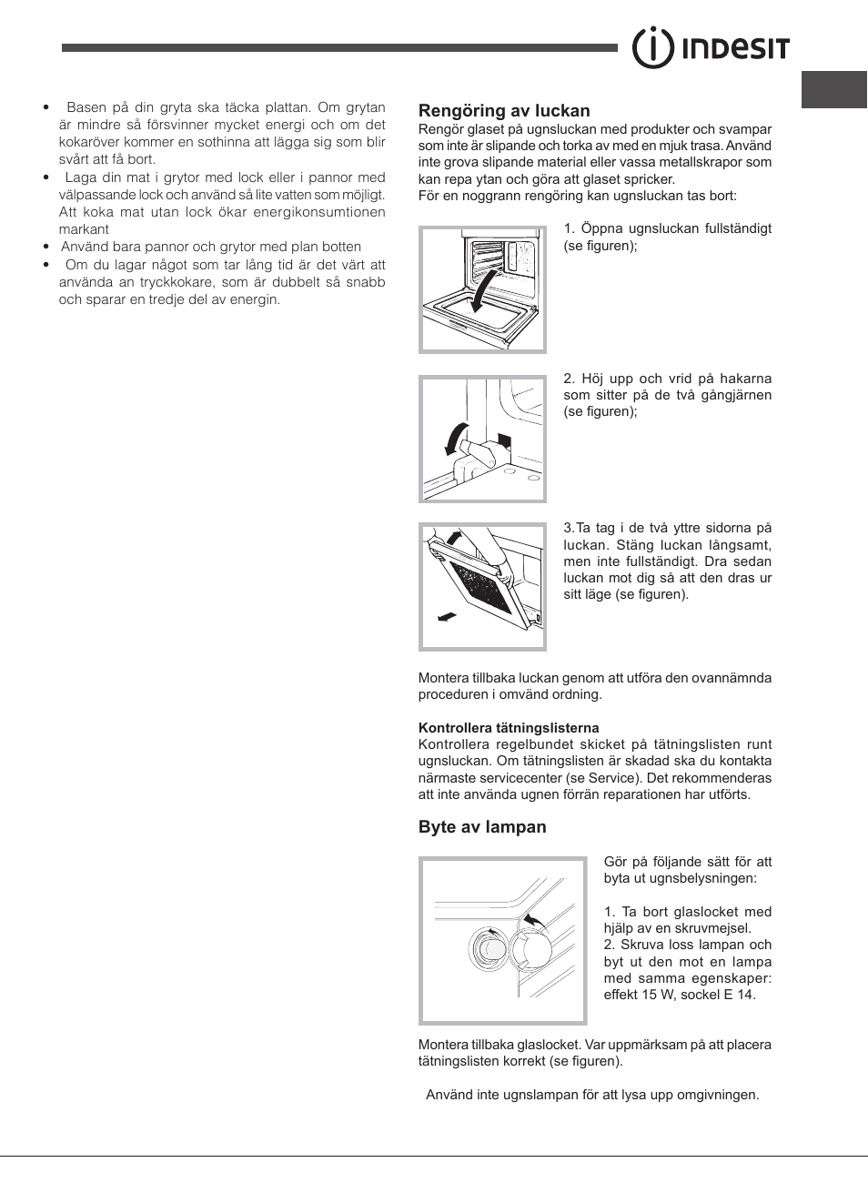 Rengöring av luckan, Byte av lampan | Indesit FIM-832J-K.A-IX-(PL) User Manual | Page 63 / 64