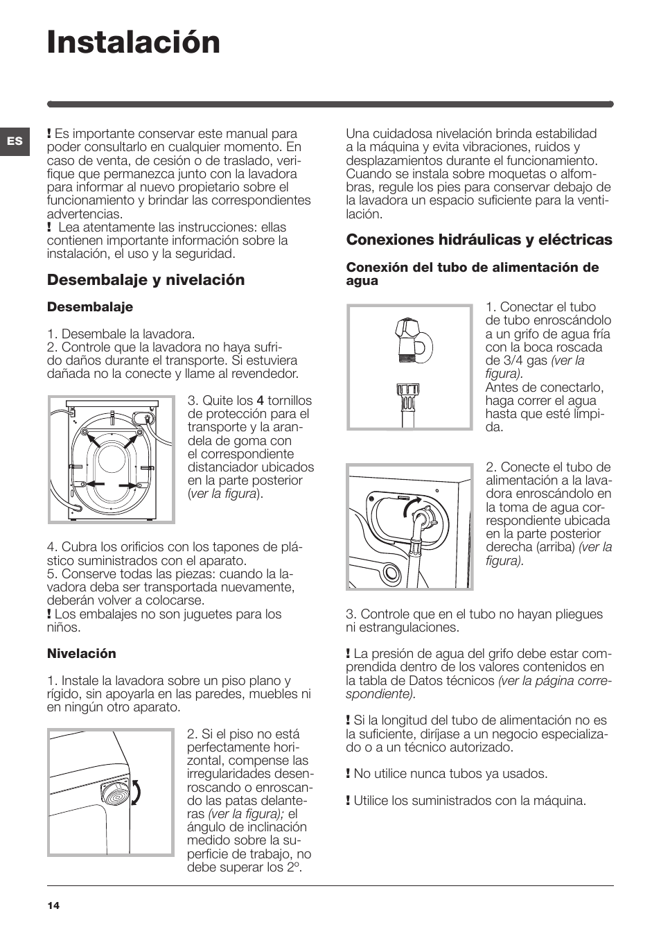 Instalación | Indesit IWC-6105-(EU) User Manual | Page 14 / 72