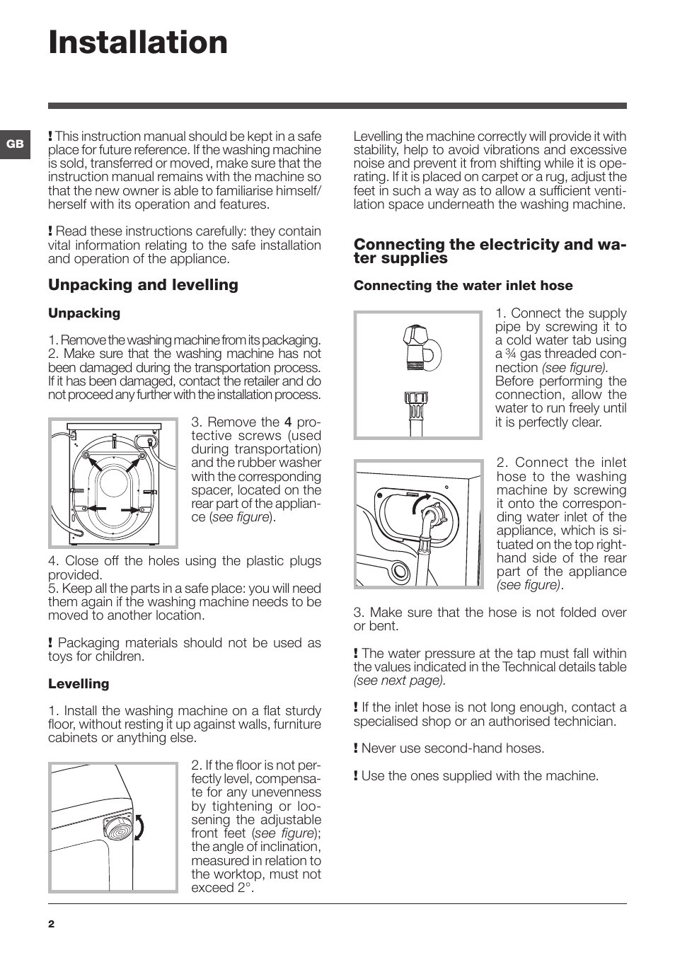 Installation | Indesit IWC-6105-(EU) User Manual | Page 2 / 72