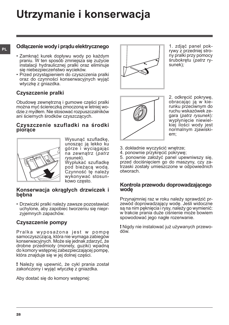Utrzymanie i konserwacja | Indesit IWC-6105-(EU) User Manual | Page 28 / 72