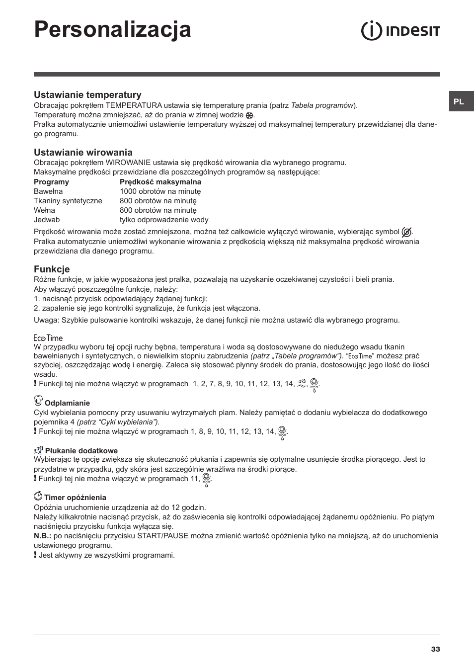 Personalizacja | Indesit IWC-6105-(EU) User Manual | Page 33 / 72