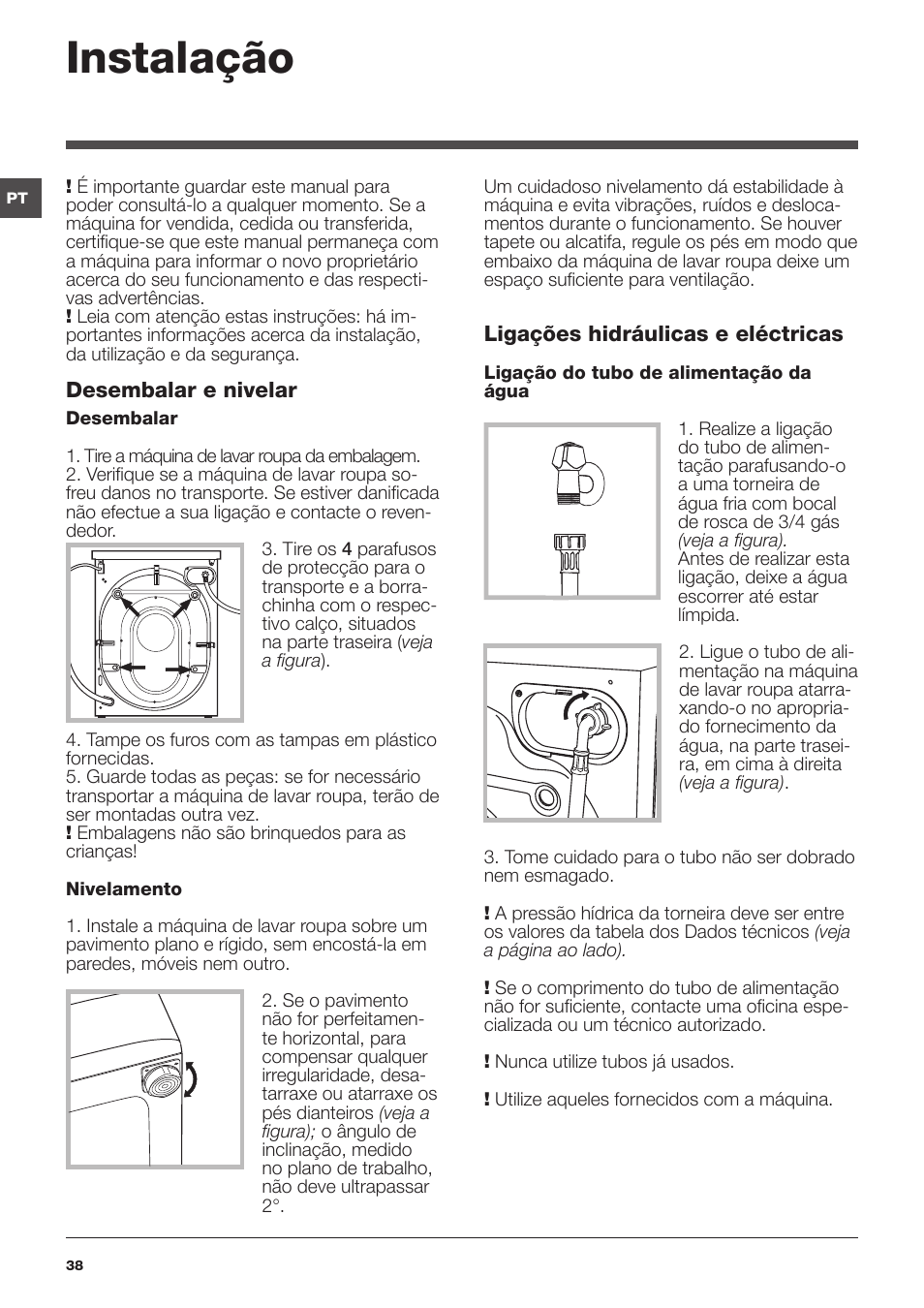 Instalação | Indesit IWC-6105-(EU) User Manual | Page 38 / 72
