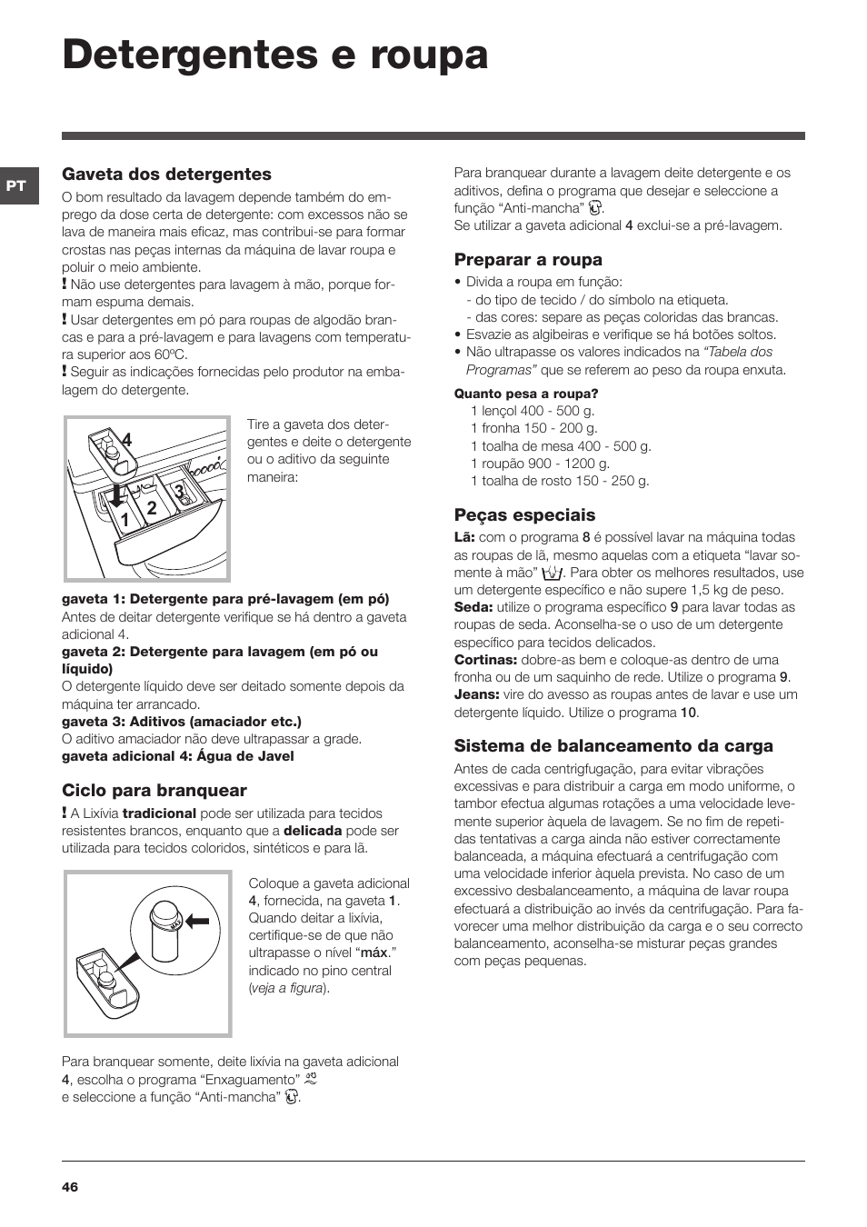 Detergentes e roupa | Indesit IWC-6105-(EU) User Manual | Page 46 / 72