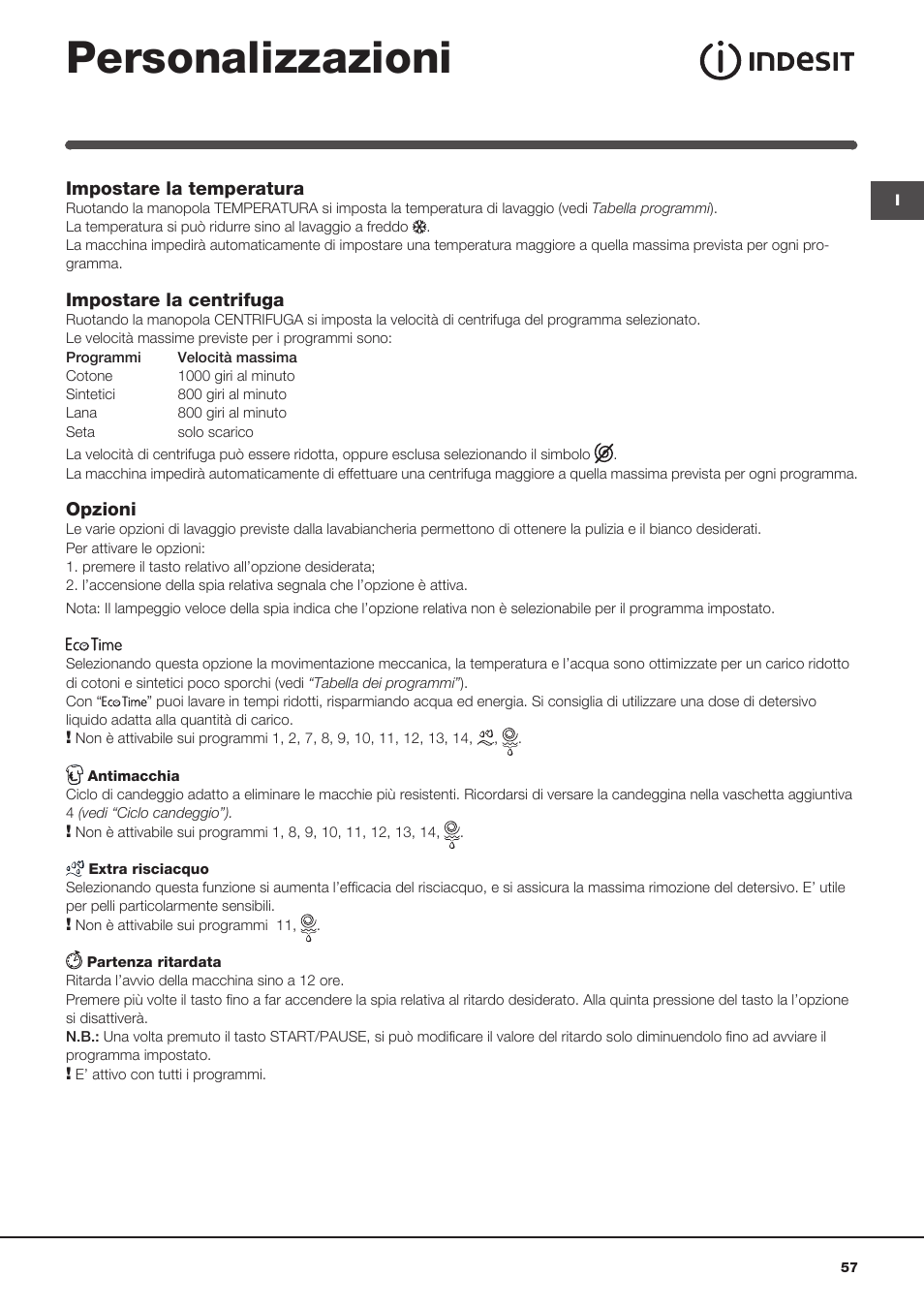 Personalizzazioni | Indesit IWC-6105-(EU) User Manual | Page 57 / 72