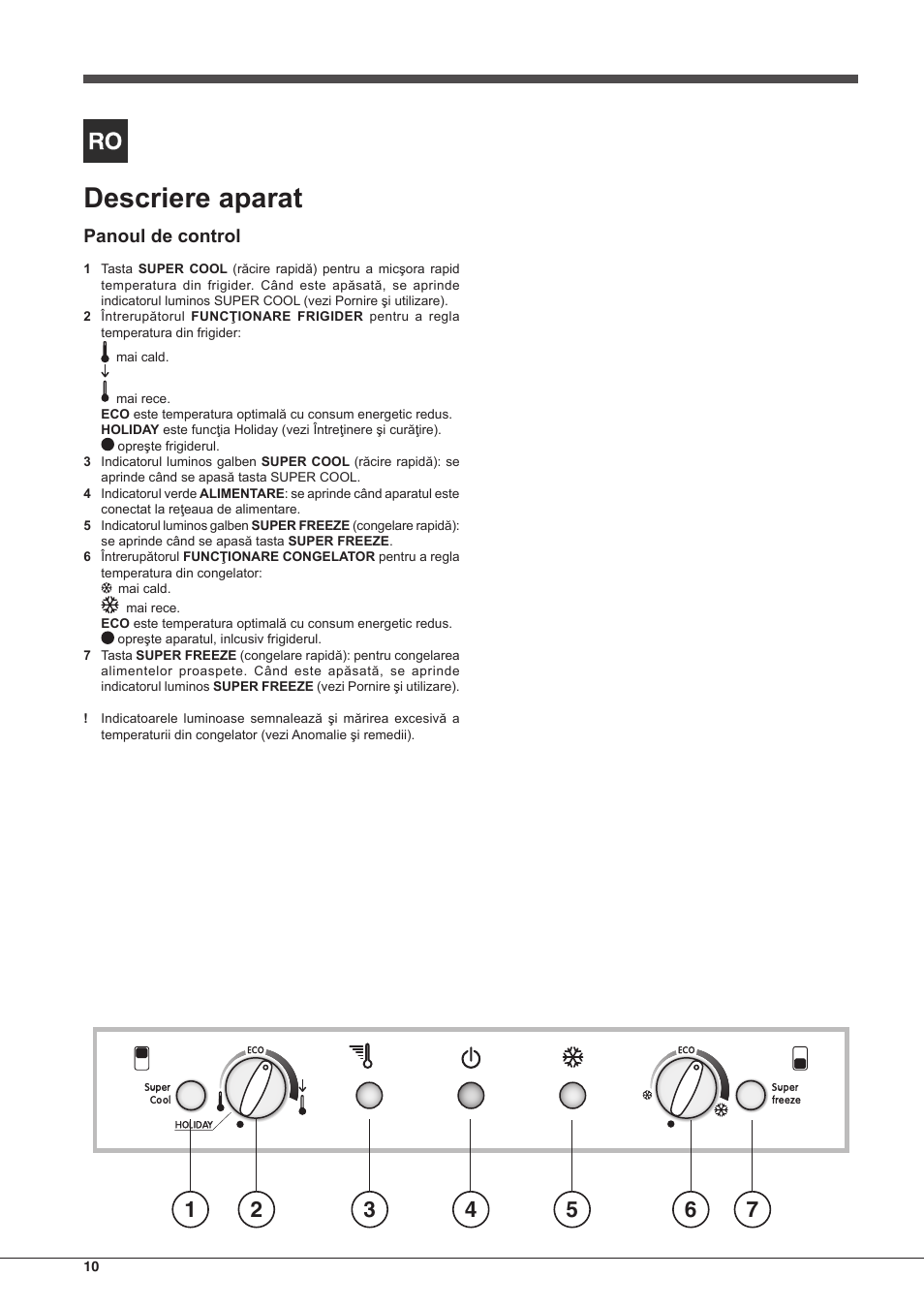 Descriere aparat, Panoul de control | Indesit BIAA-33-F-X-H User Manual | Page 10 / 52