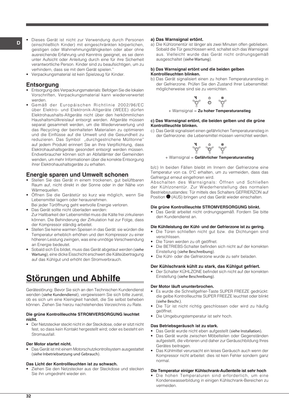Störungen und abhilfe, Entsorgung, Energie sparen und umwelt schonen | Indesit BIAA-33-F-X-H User Manual | Page 32 / 52