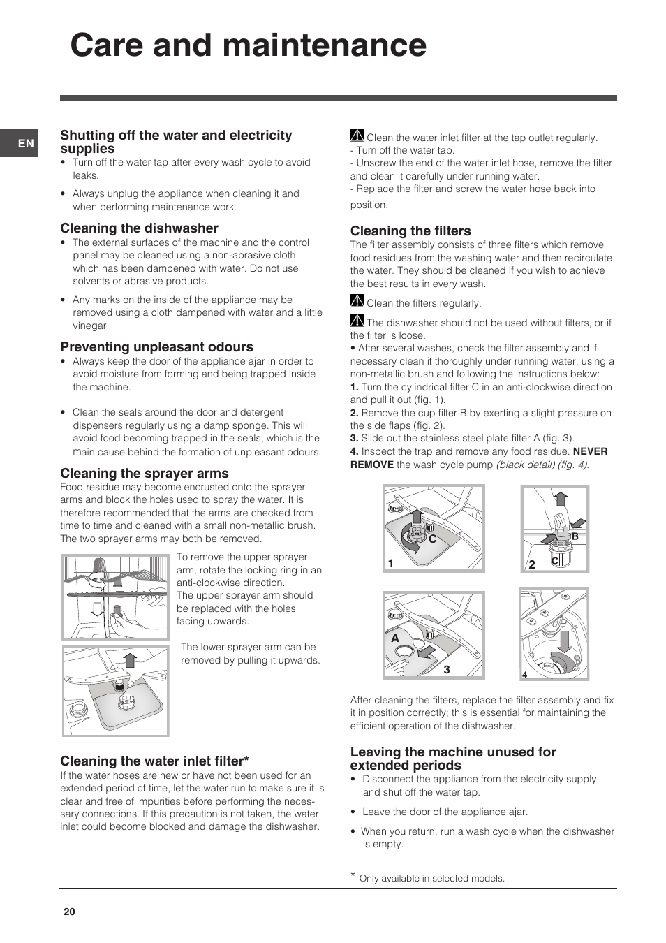 Care and maintenance | Indesit DSG-051-NX-EU User Manual | Page 20 / 56