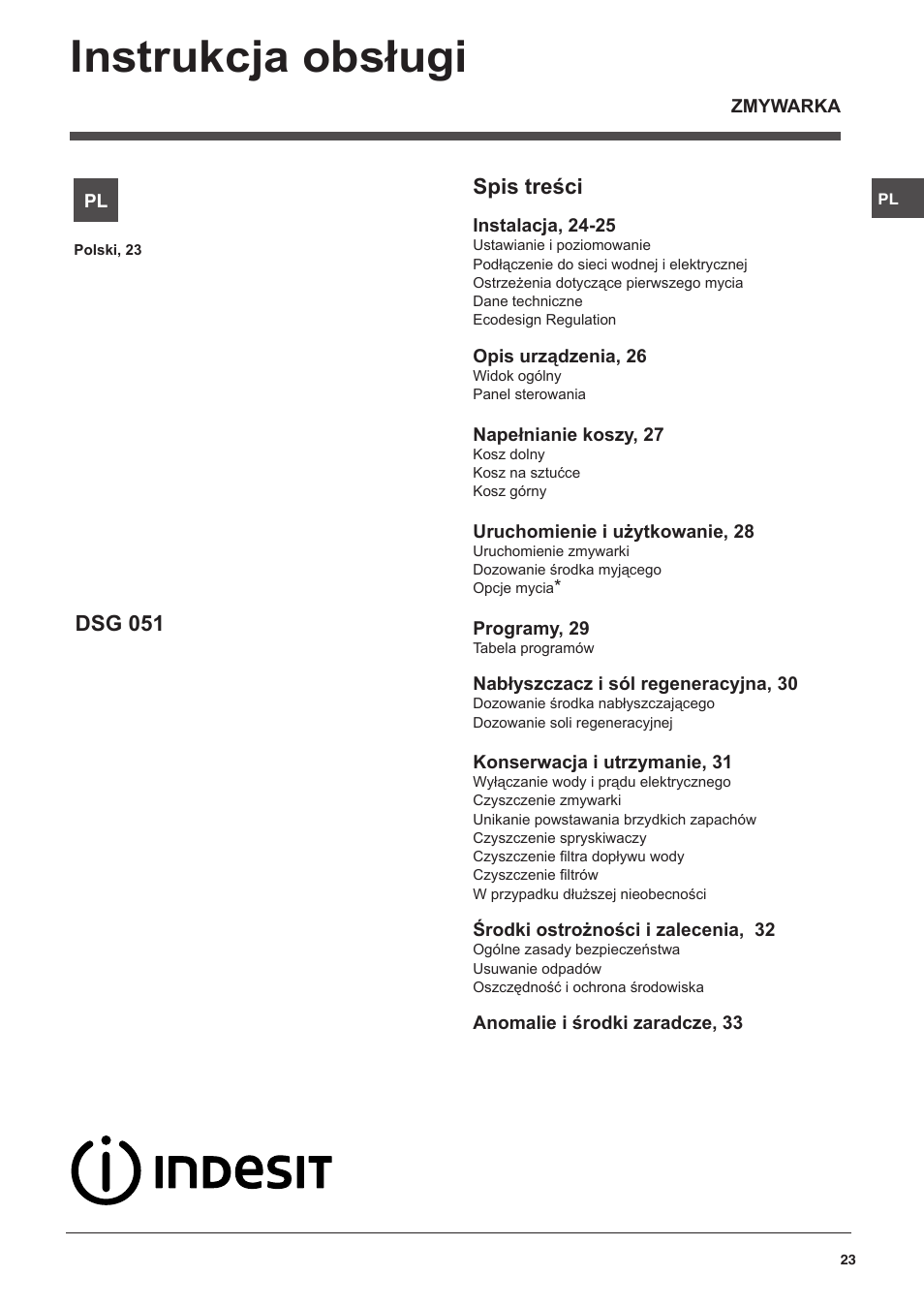 Indesit DSG-051-NX-EU User Manual | Page 23 / 56