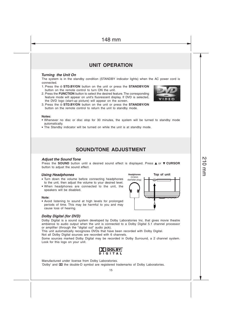 Unit operation sound/tone adjustment | Audiovox MVS6950 User Manual | Page 16 / 32