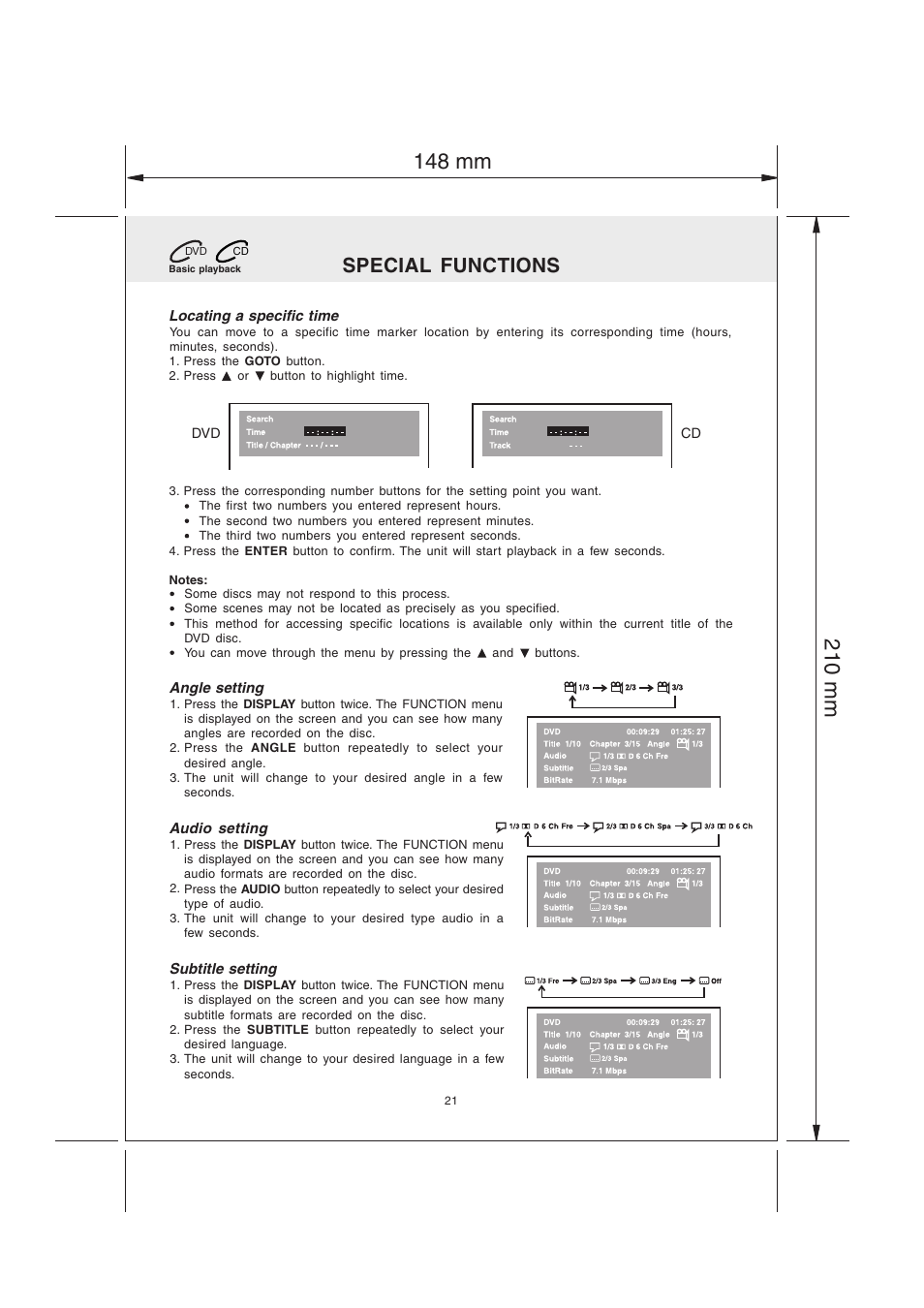 Special functions | Audiovox MVS6950 User Manual | Page 22 / 32