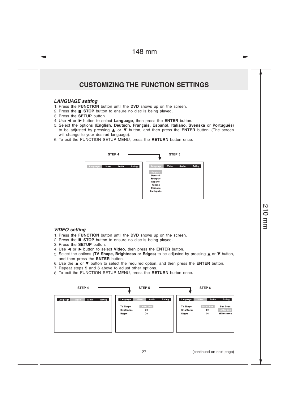 Customizing the function settings | Audiovox MVS6950 User Manual | Page 28 / 32