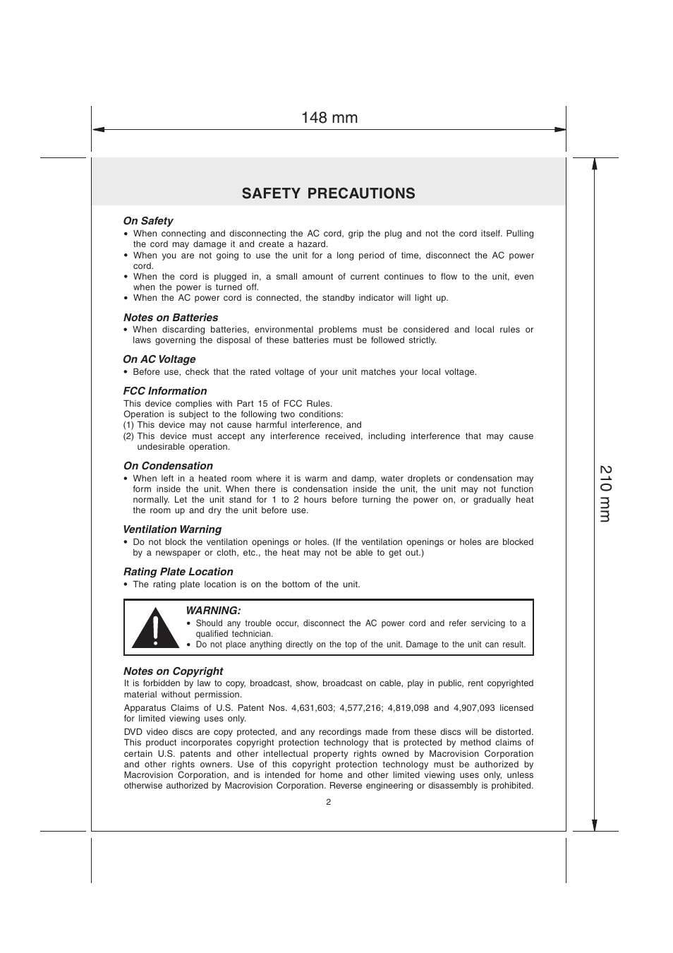 Safety precautions | Audiovox MVS6950 User Manual | Page 3 / 32