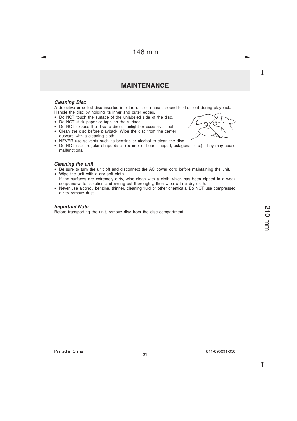 Maintenance | Audiovox MVS6950 User Manual | Page 32 / 32