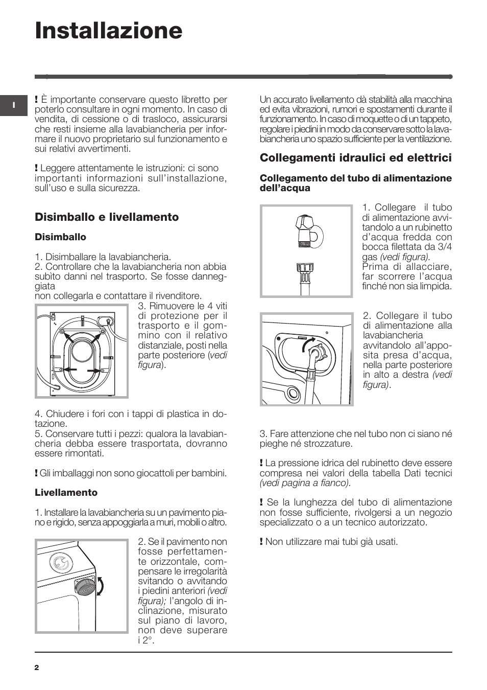 Installazione | Indesit IWME-106-(EU) User Manual | Page 2 / 84