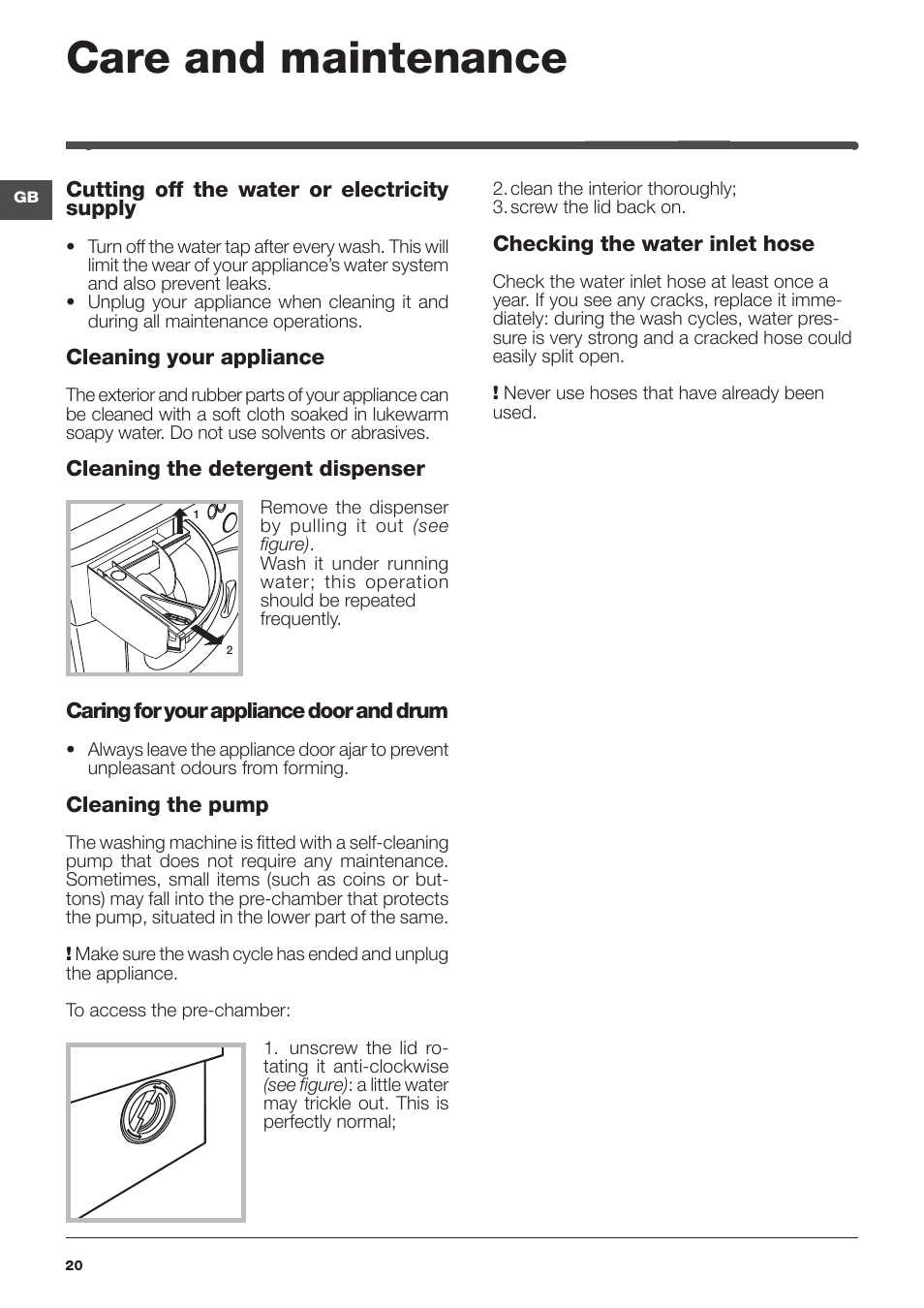 Care and maintenance | Indesit IWME-106-(EU) User Manual | Page 20 / 84