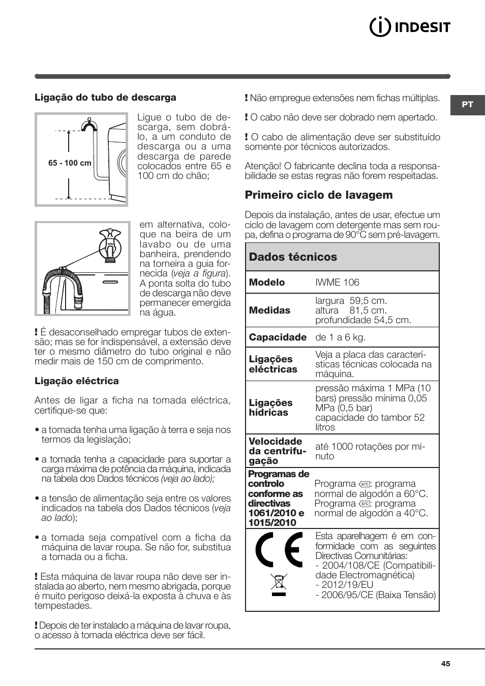 Indesit IWME-106-(EU) User Manual | Page 45 / 84