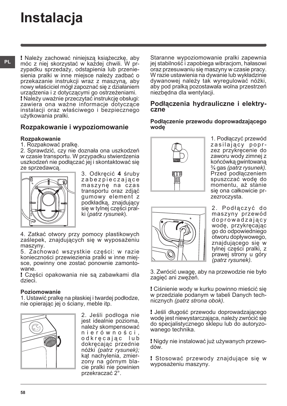 Instalacja | Indesit IWME-106-(EU) User Manual | Page 58 / 84